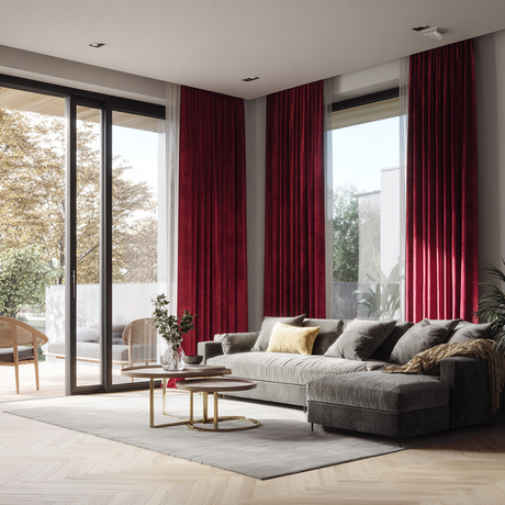 Crimson Red Velvet Rod Pocket Curtains
