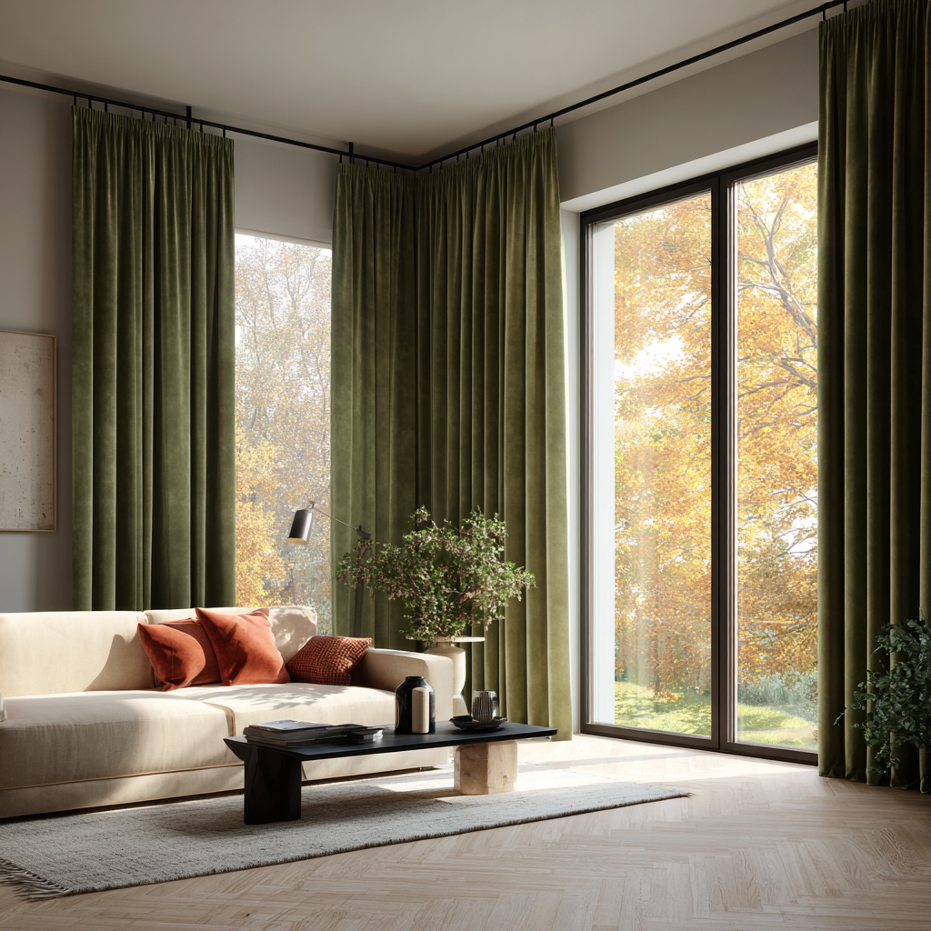 Dark Green Velvet Curtain