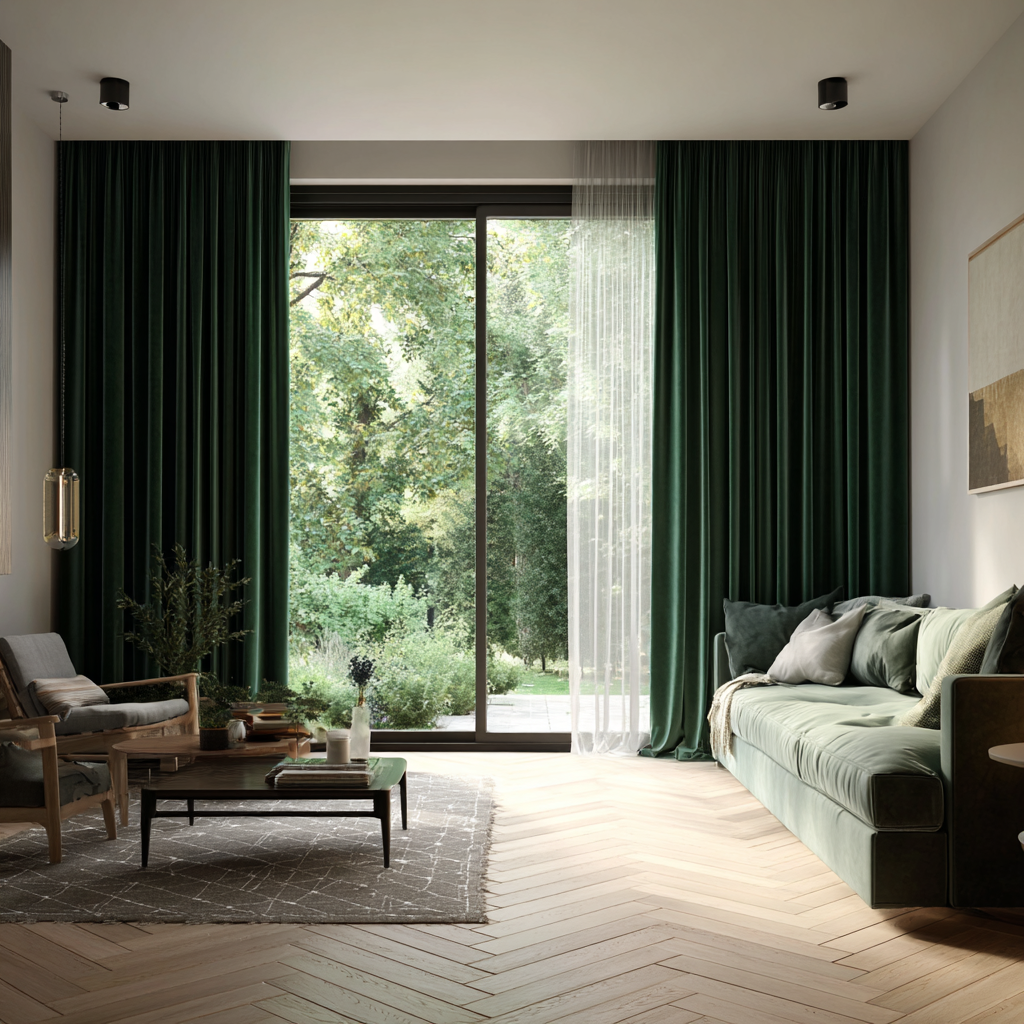 Emerald Green Velvet Curtain