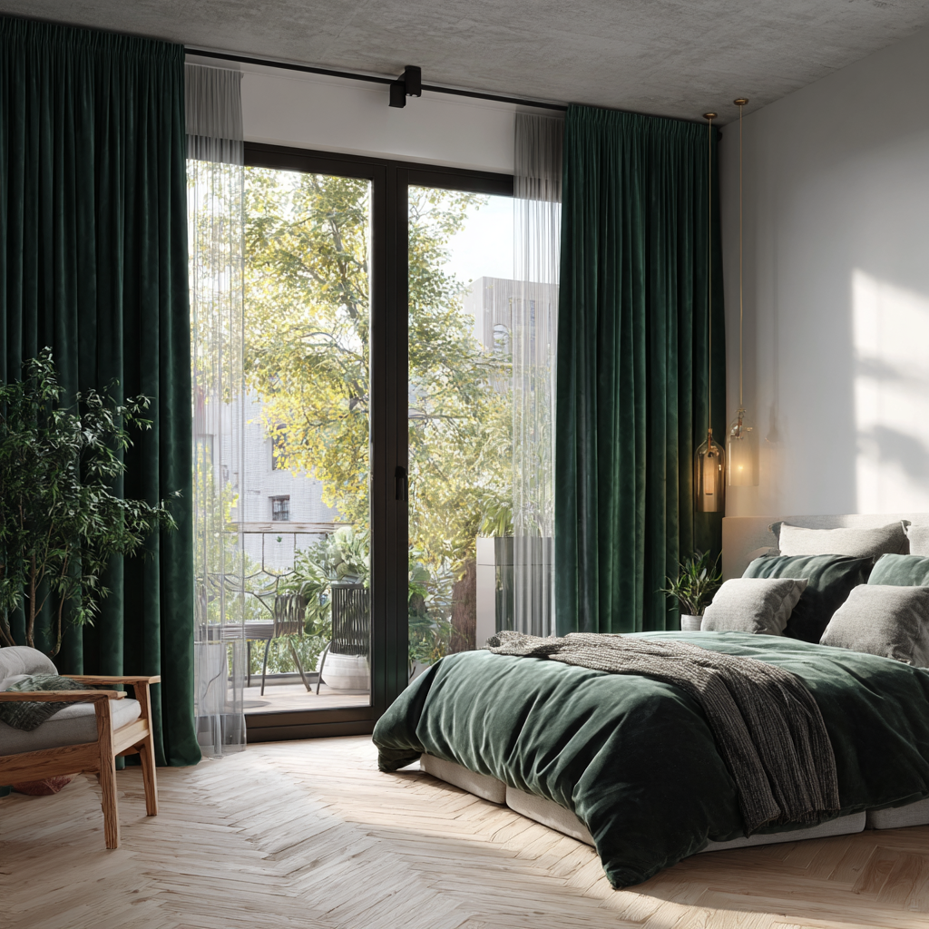 Emerald Green Velvet Curtain