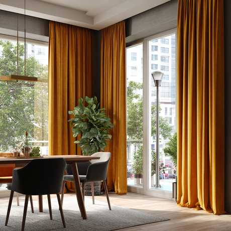 Golden Ochre Velvet Pencil Pleat Curtains