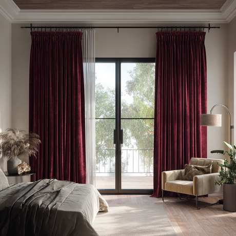 Mulberry Red Velvet Pencil Pleat Curtains