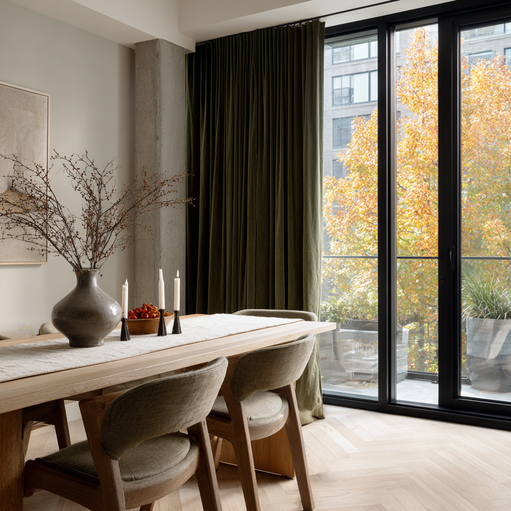 Olive Green Velvet Rod Pocket Curtains