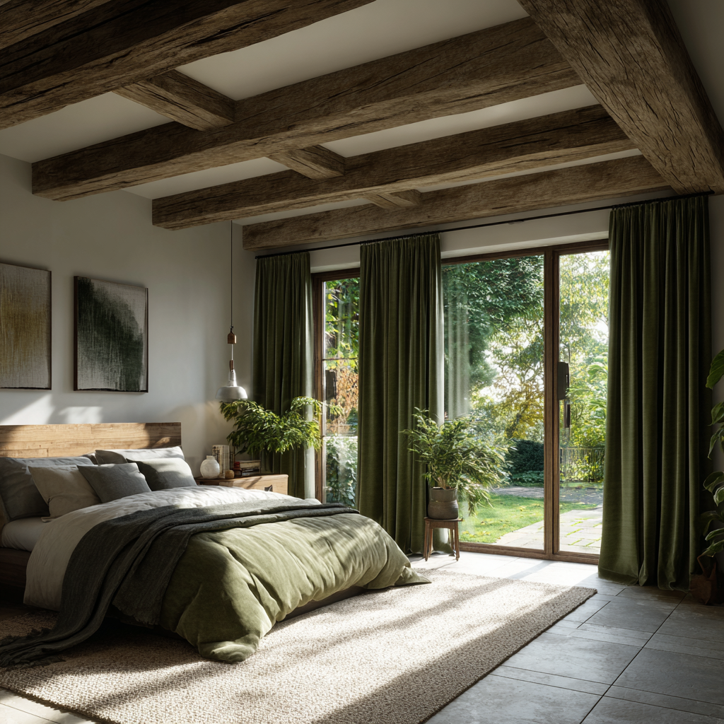 Olive Green Velvet Curtain