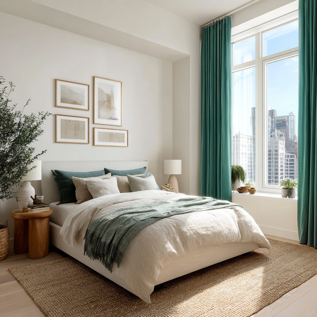 Peacock Green F9 Velvet Curtain