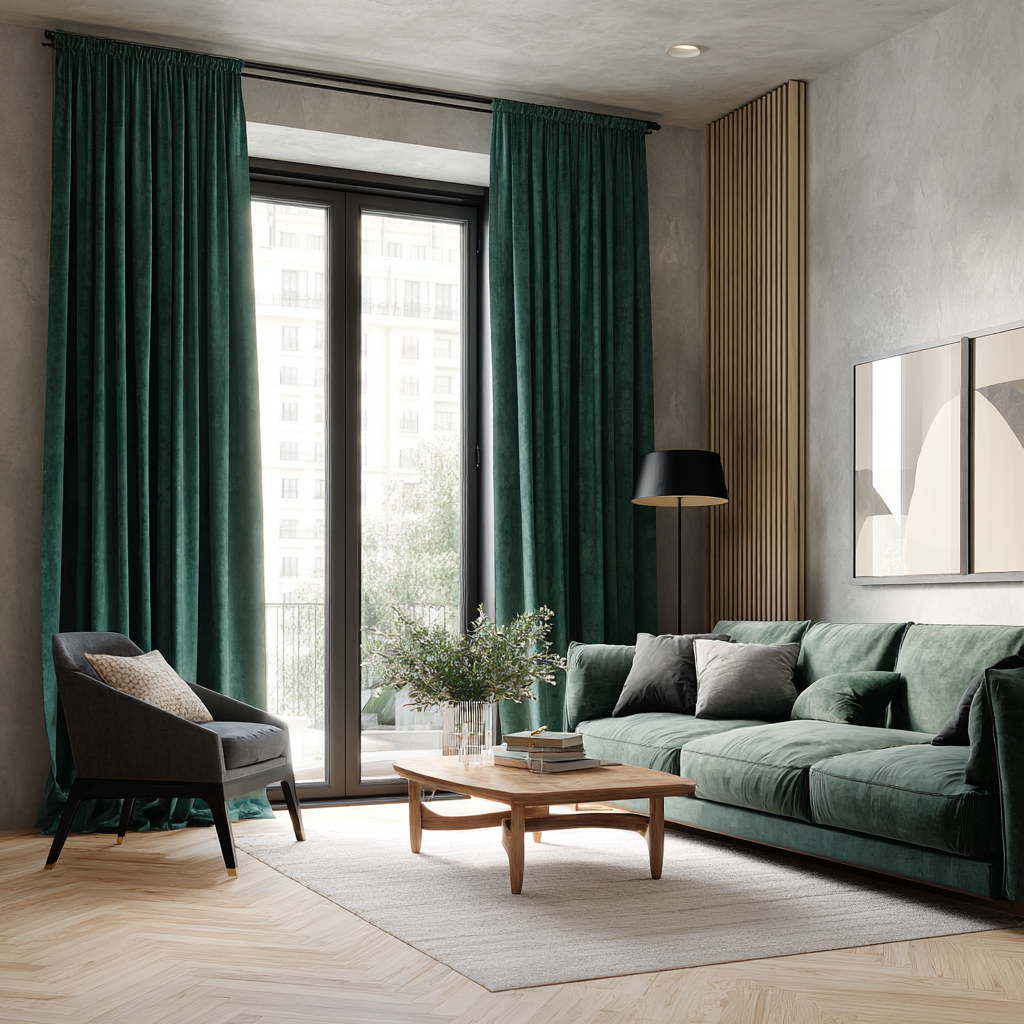 Peacock Green F9 Velvet Curtain