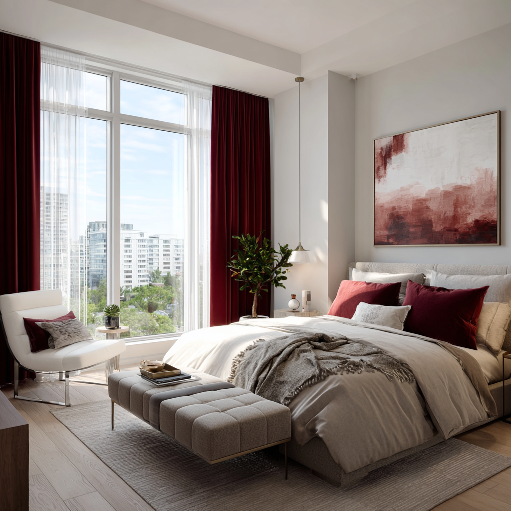 Wine Red Velvet Rod Pocket Curtains