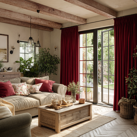 Rose Red Velvet Rod Pocket Curtains