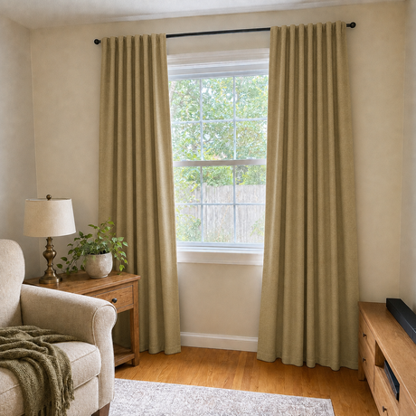 Wheat Beige Linen Blackout Rod Pocket Curtains