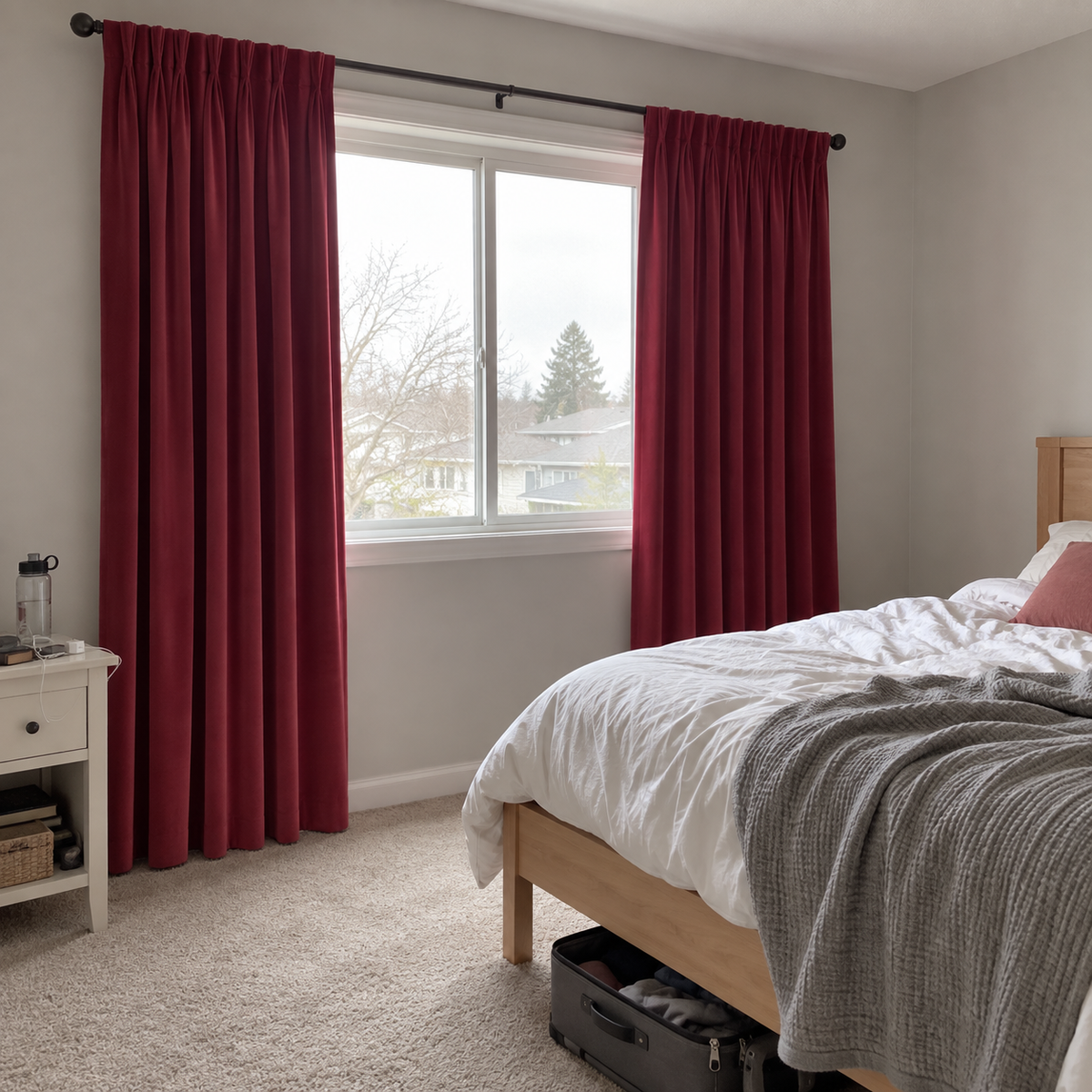 90 Inch Long Rose Red Velvet Curtains