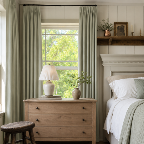 Sage Mist Double-Sided Cotton Blend Blackout Rod Pocket Curtains