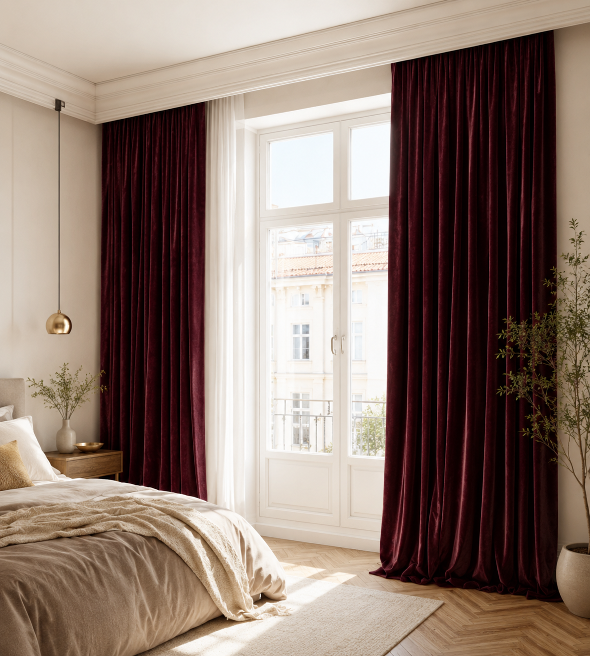 Wine Red Flame Retardant Velvet Curtains