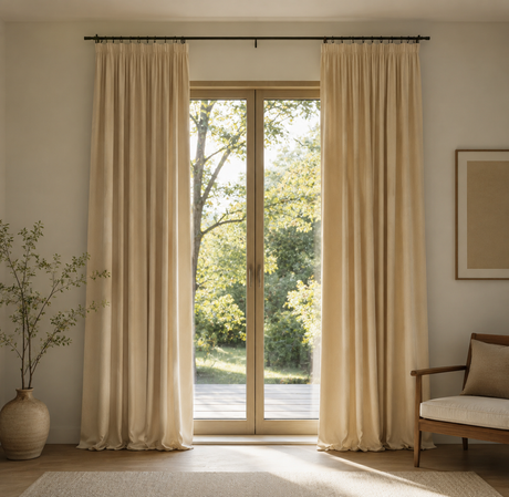 Vanilla Beige Velvet Rod Pocket Curtains