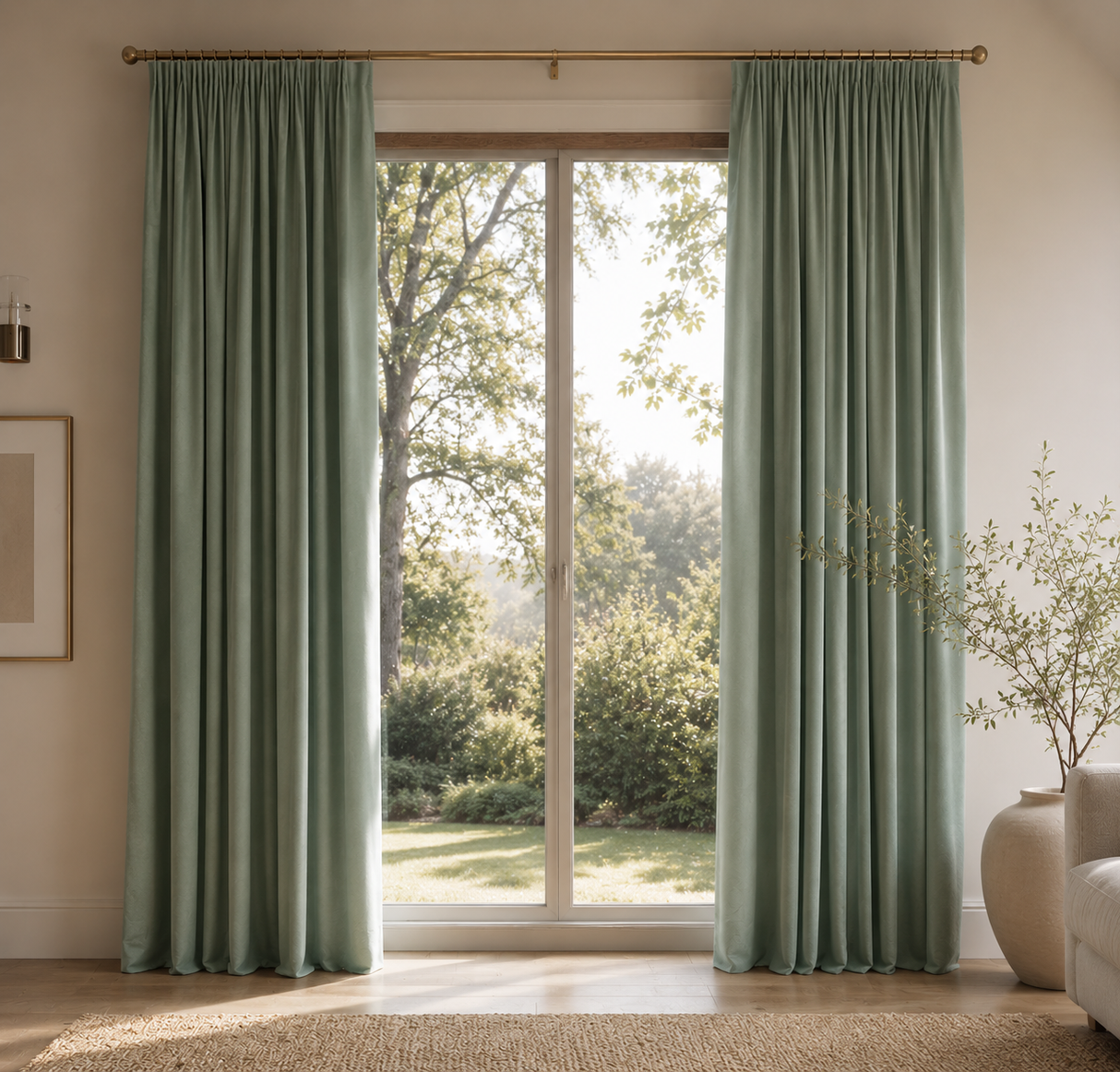 Sage Green Velvet Grommet Top Curtains