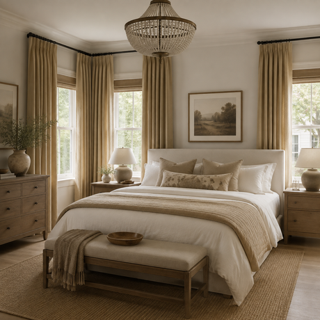 Wheat Beige Linen Blackout Pinch Pleat Curtains
