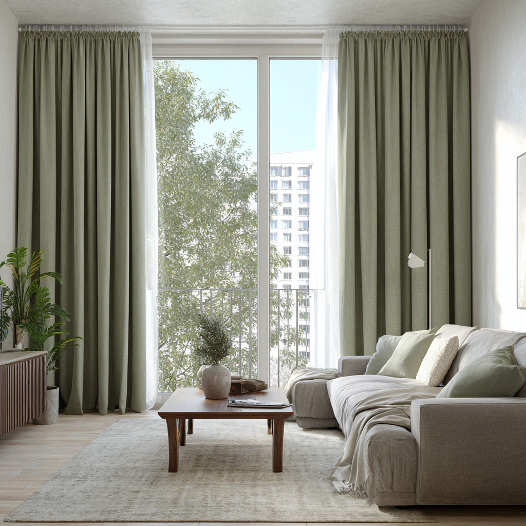 Spring Mist Green Cotton-Linen Curtain