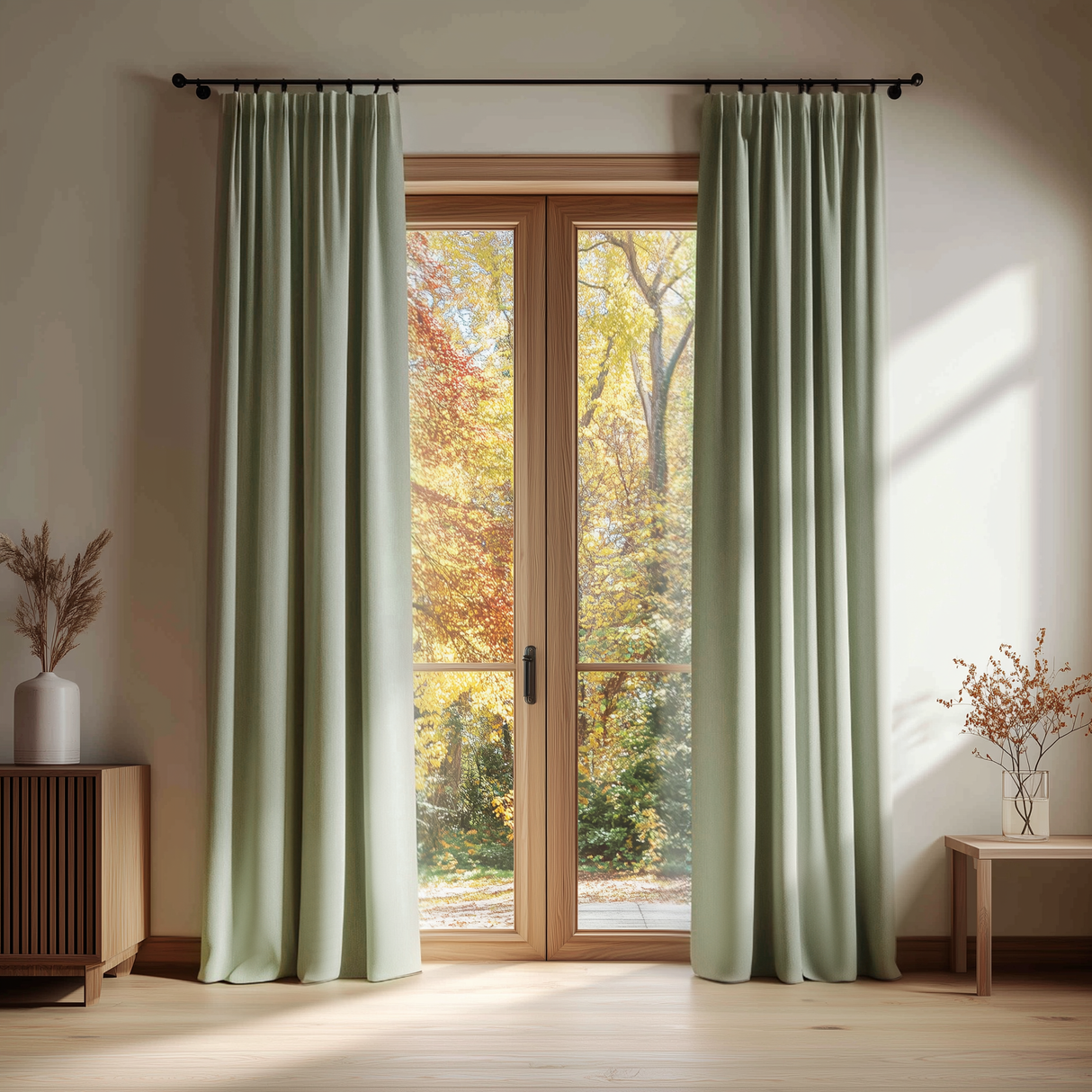 Spring Mist Green Cotton-Linen Curtain