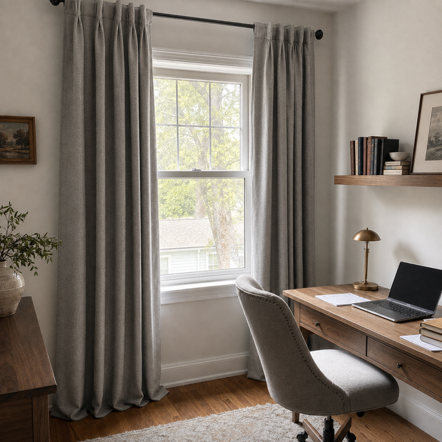 Stone Gray Linen Blackout Grommet Top Curtains