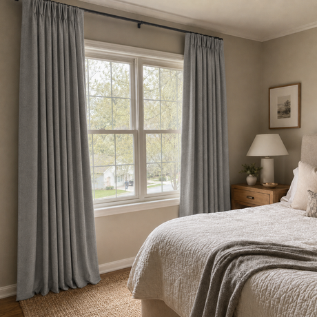 Stone Gray Linen Blackout Grommet Top Curtains
