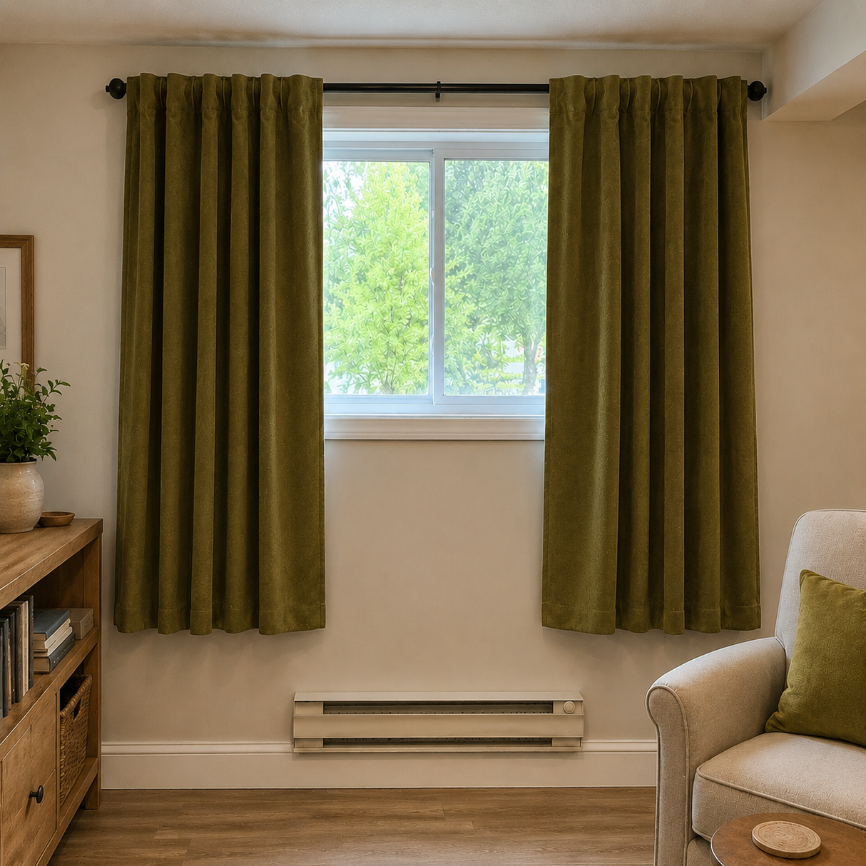 63 Inch Long Avocado Green Velvet Curtains