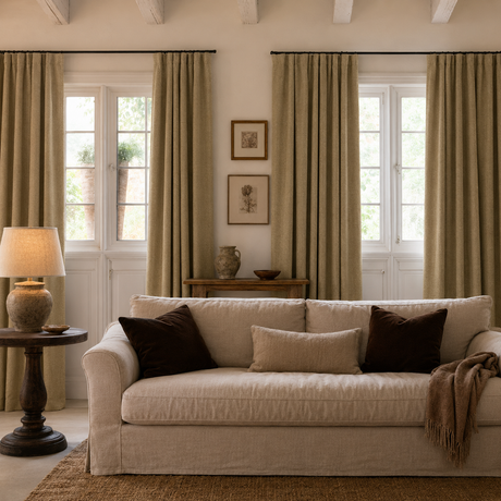 Wheat Beige Linen Blackout Pencil Pleat Curtains