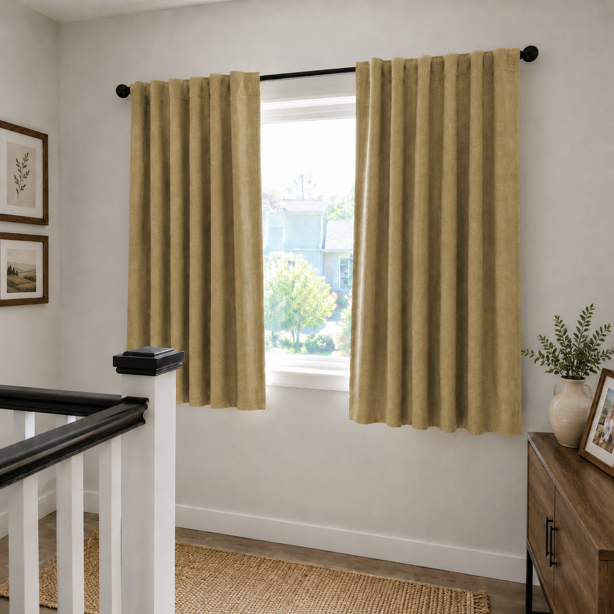 63 Inch Long Wheat Beige Linen Blackout Curtains