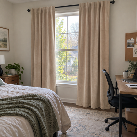 Latte Beige Velvet Rod Pocket Curtains
