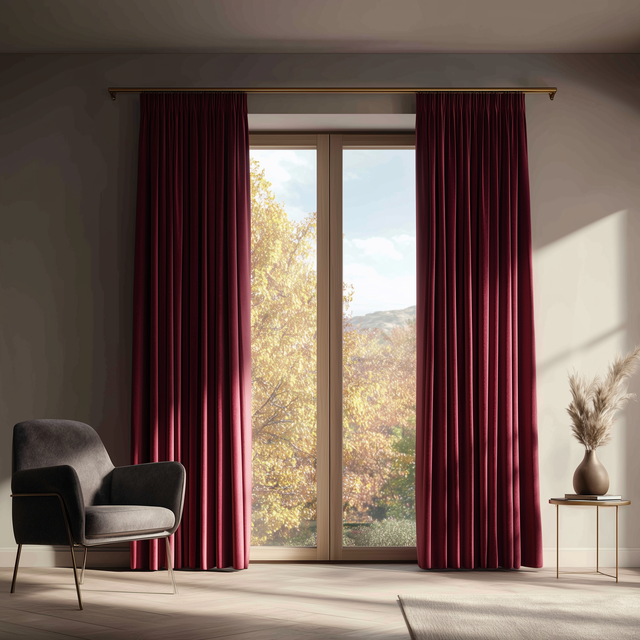 Wine Red Velvet Grommet Top Curtains