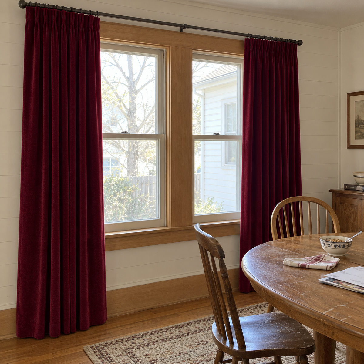 84 Inch Long Wine Red Velvet Curtains