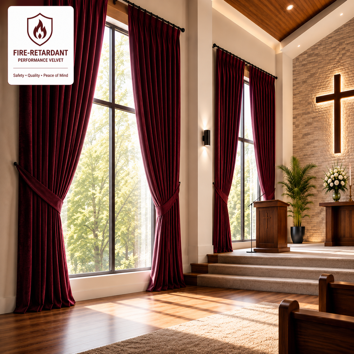 Wine Red Flame Retardant Velvet Curtains