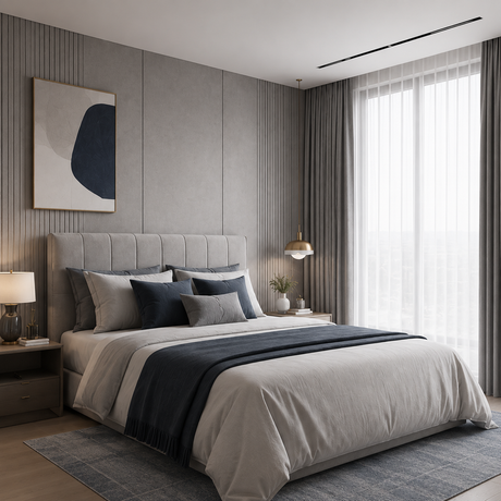 Soft Grey Double-Sided Cotton Blend Blackout Rod Pocket Curtains