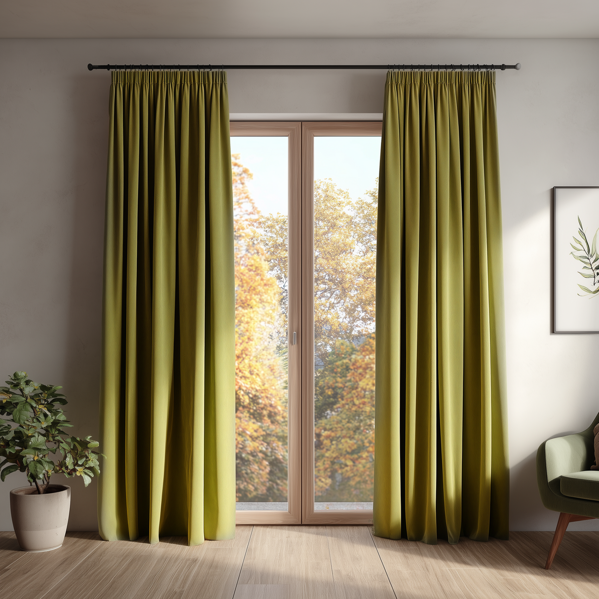 Avocado Green Velvet Curtain