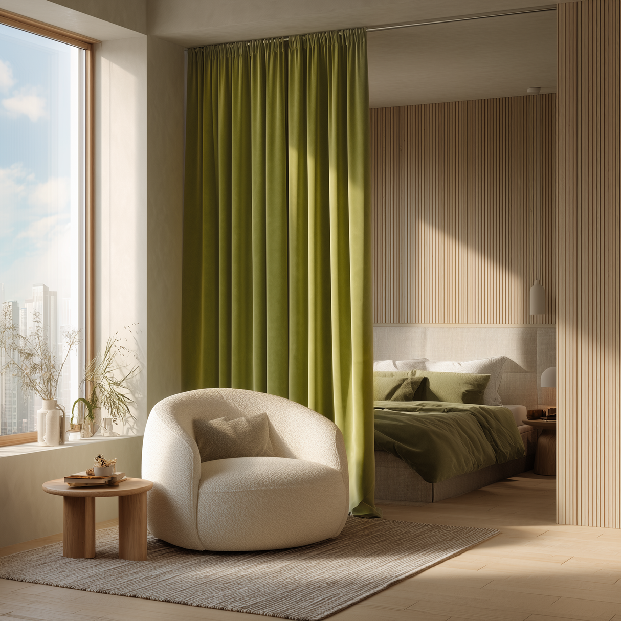 Avocado Green Velvet Curtain
