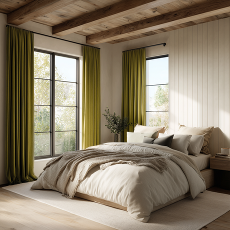 Avocado Green Velvet Pinch Pleat Curtains