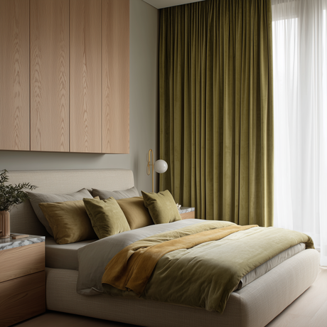 Avocado Green Velvet Blackout Curtain – Fully Blackout Panel