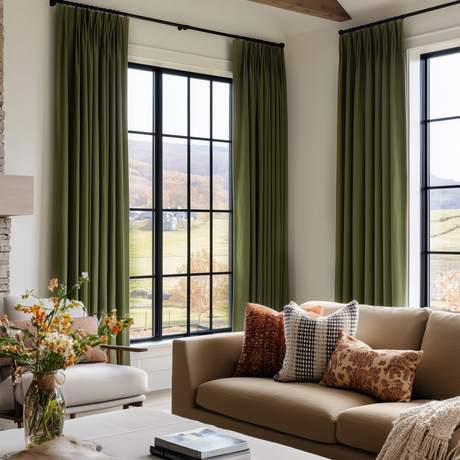 Olive Green Velvet Rod Pocket Curtains