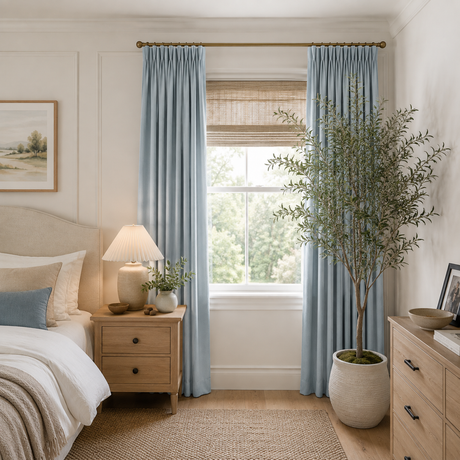 Misty Blue Double-Sided Cotton Blend Blackout Rod Pocket Curtains