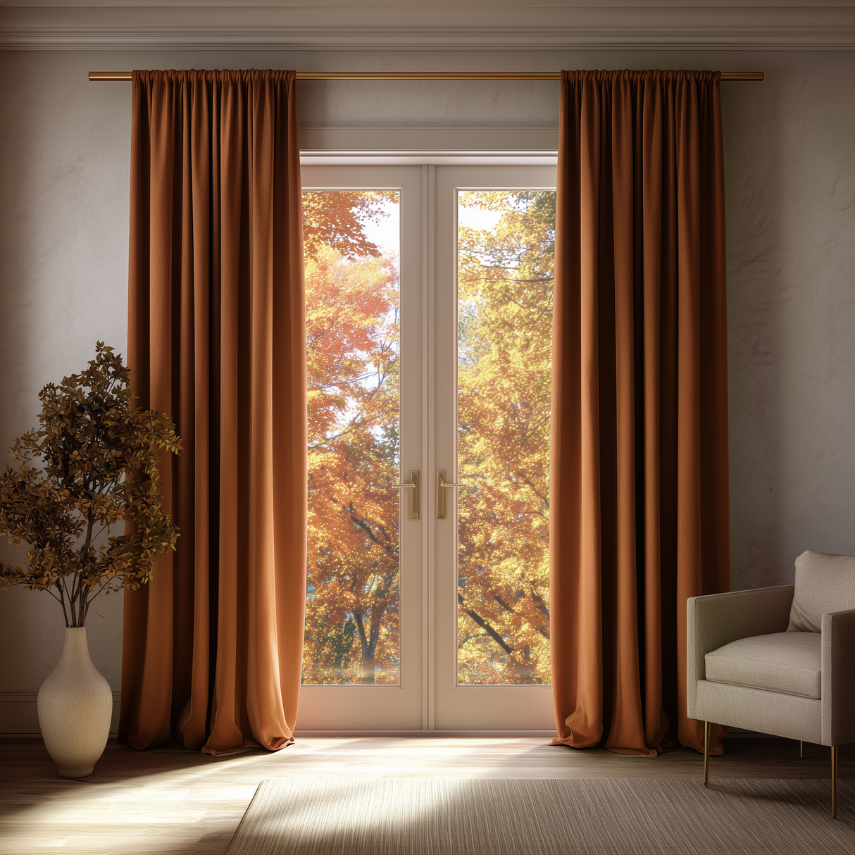 Chestnut Brown Velvet Grommet Top Curtains