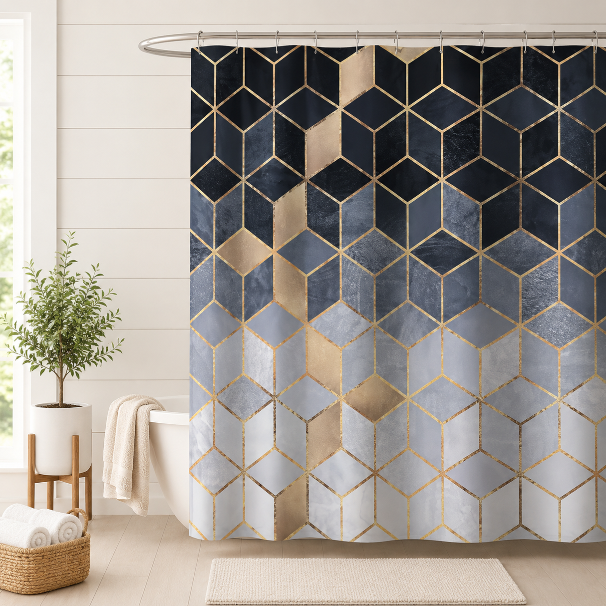 Black Gold Geometric Shower Curtain