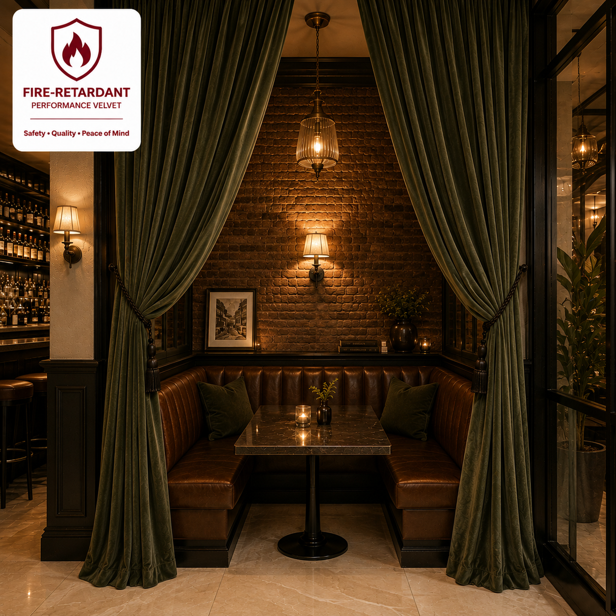 Olive Green Flame Retardant Velvet Curtains