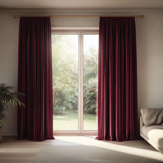 Dark Garnet Red Velvet Rod Pocket Curtains