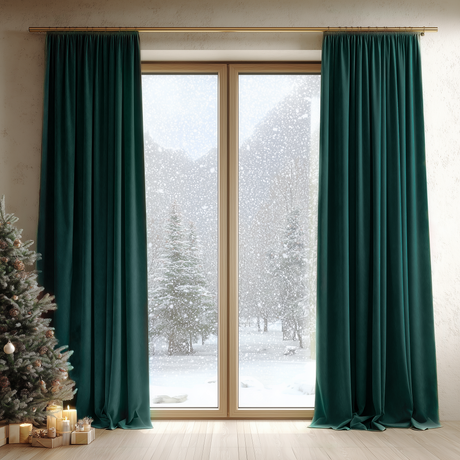 Dark Jade Green Velvet Pinch Pleat Curtains
