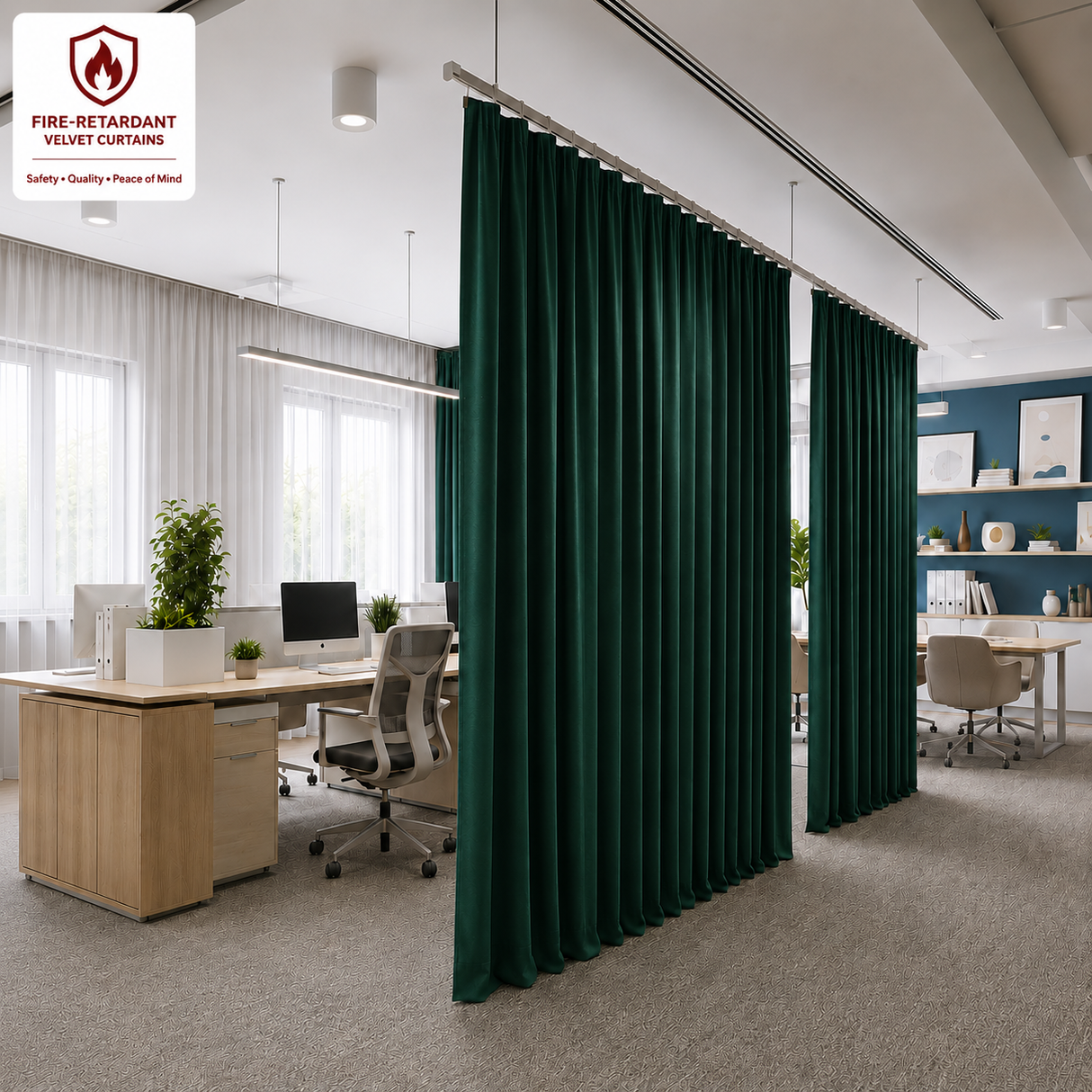 Dark Jade Green Flame Retardant Velvet Curtains