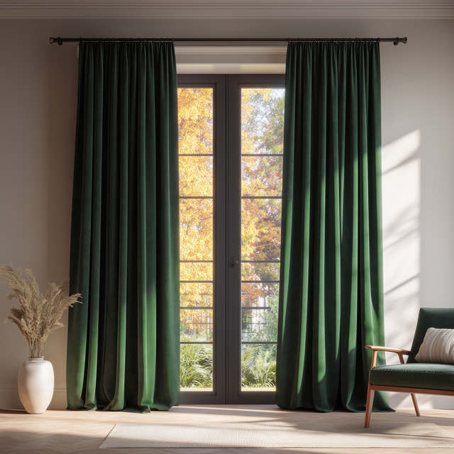 Emerald Green Velvet Pinch Pleat Curtains