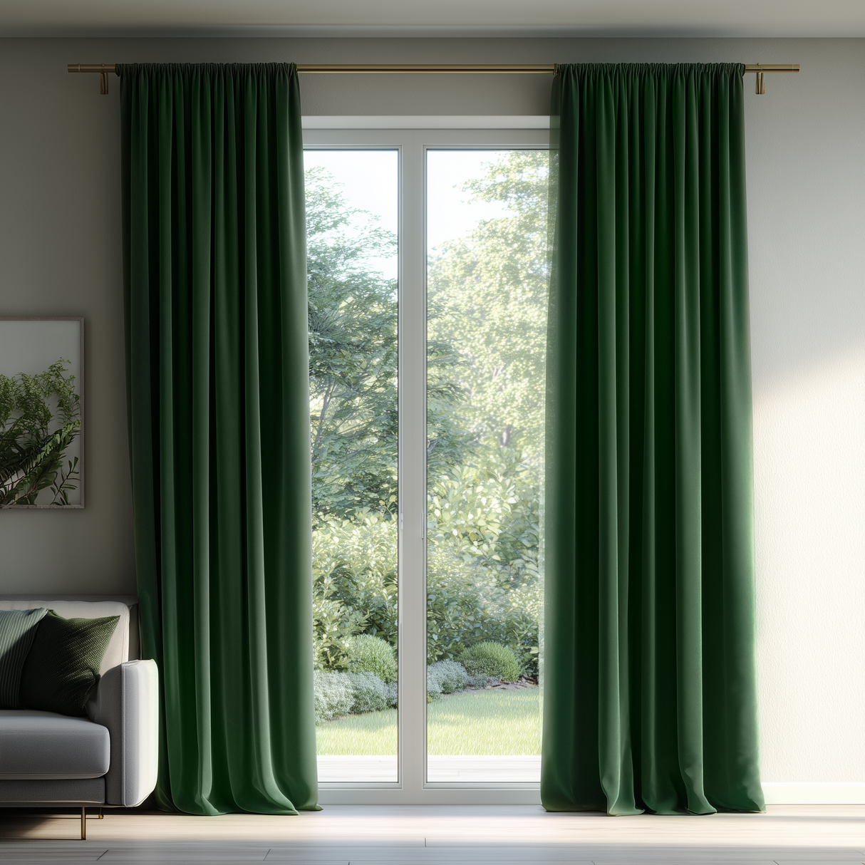 Gemstone Green Velvet Grommet Top Curtains