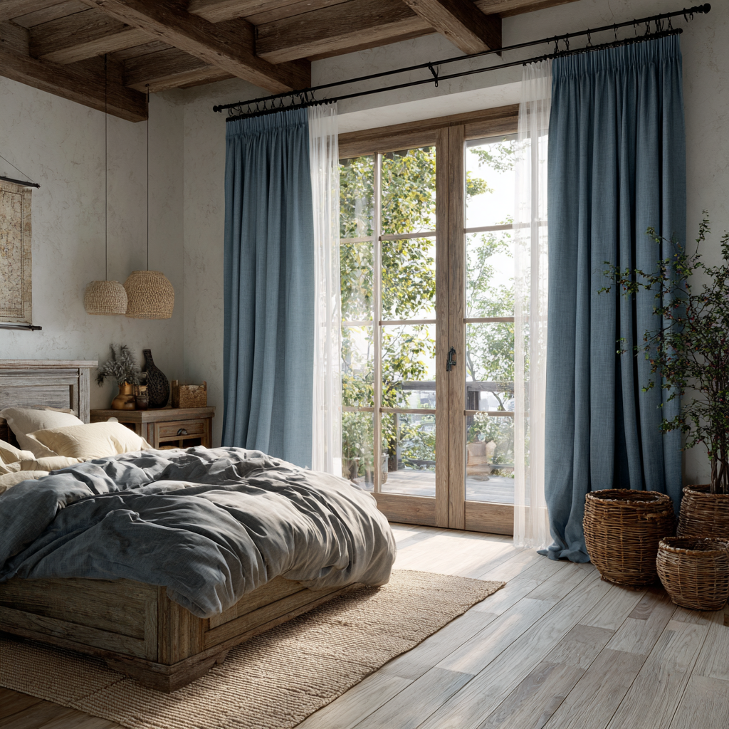 Ice Blue Cotton Linen Curtain