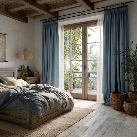 Ice Blue Cotton Linen Curtain