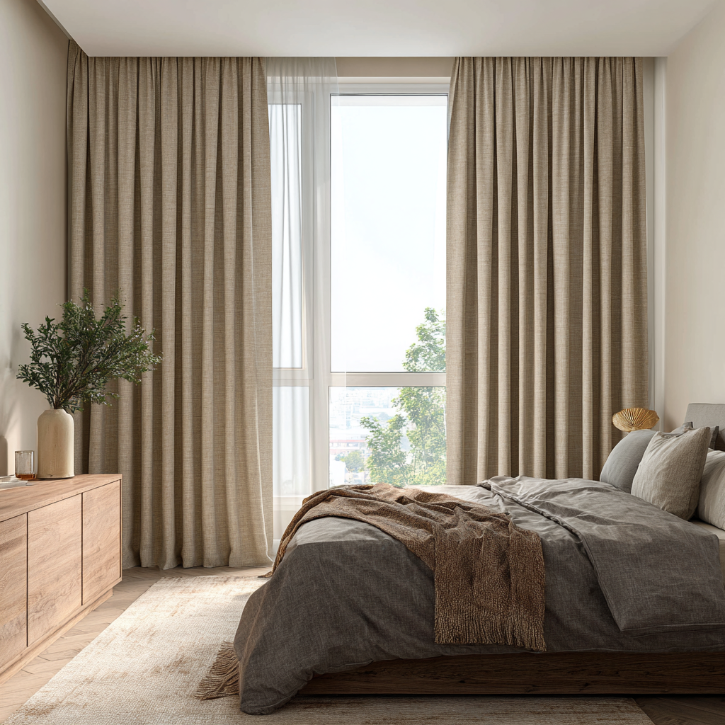 Light Almond Cotton Linen Curtain