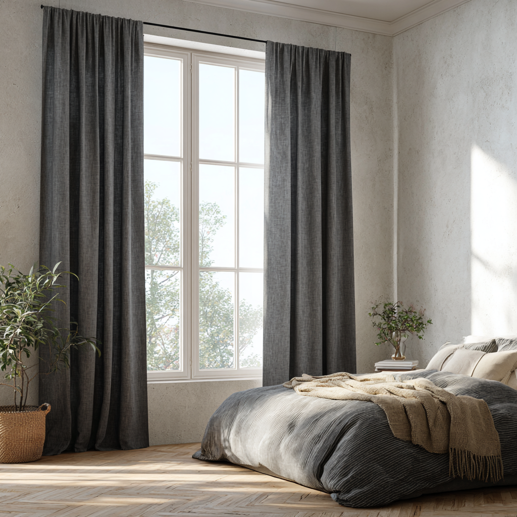 Classic Charcoal Cotton-Linen Curtain