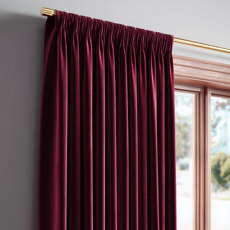 Wine Red Velvet Pinch Pleat Curtains